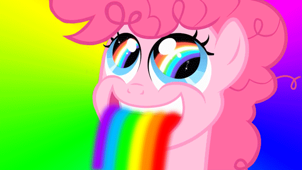 Pinkie-pie eat nyancatsolo animated pony smile happy rainbow seizure-warning vomit excited puking-rainbows.gif